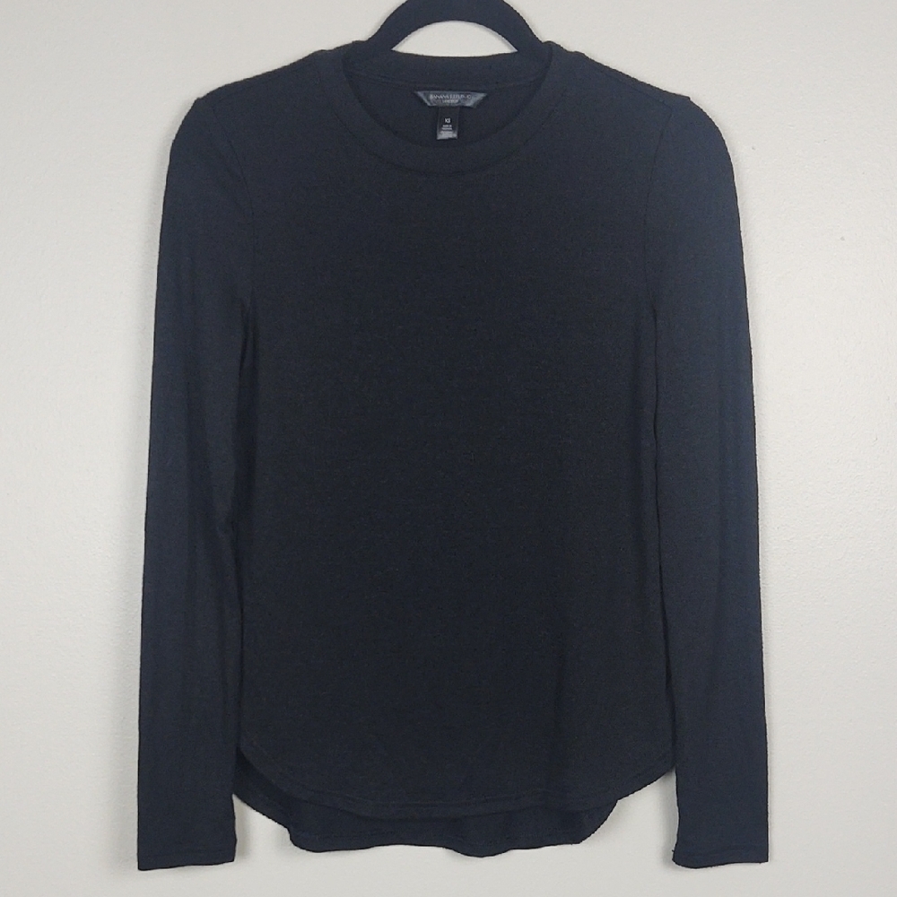 Banana Republic Luxespun Soft Knit Long Sleeve Top Black XS Business Casual